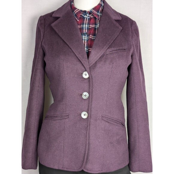 Eddie Bauer Women Maroon Blazer 3 Button Tailored Wool Jacket Size Petite XS - Picture 1 of 8